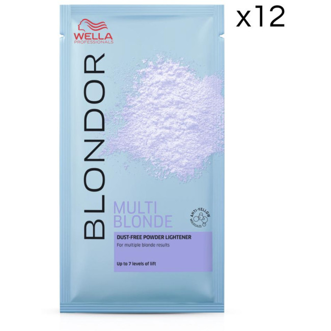 Confezione da 12 bustine di polvere decolorante Multiblonde Powder Blond  Wella