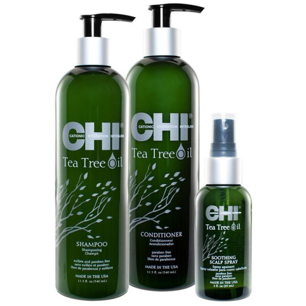 Trio Shampoo + Conditioner + beruhigendes Spray Teebaumöl CHI