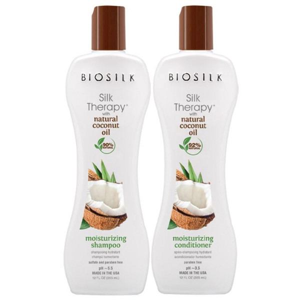 Cure Shampoo + Balsamo Silk Therapy Biosilk all'olio di cocco
