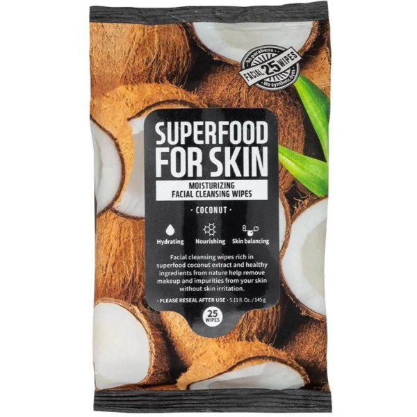 Toallitas limpiadoras revitalizantes de coco Super Food Farm Skin