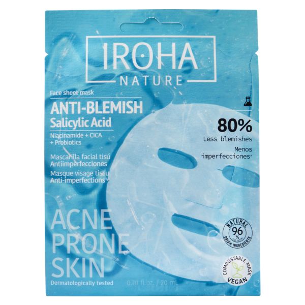 Masque visage tissu Anti-imperfections, anti-acné à l'acide Salicylic Iroha